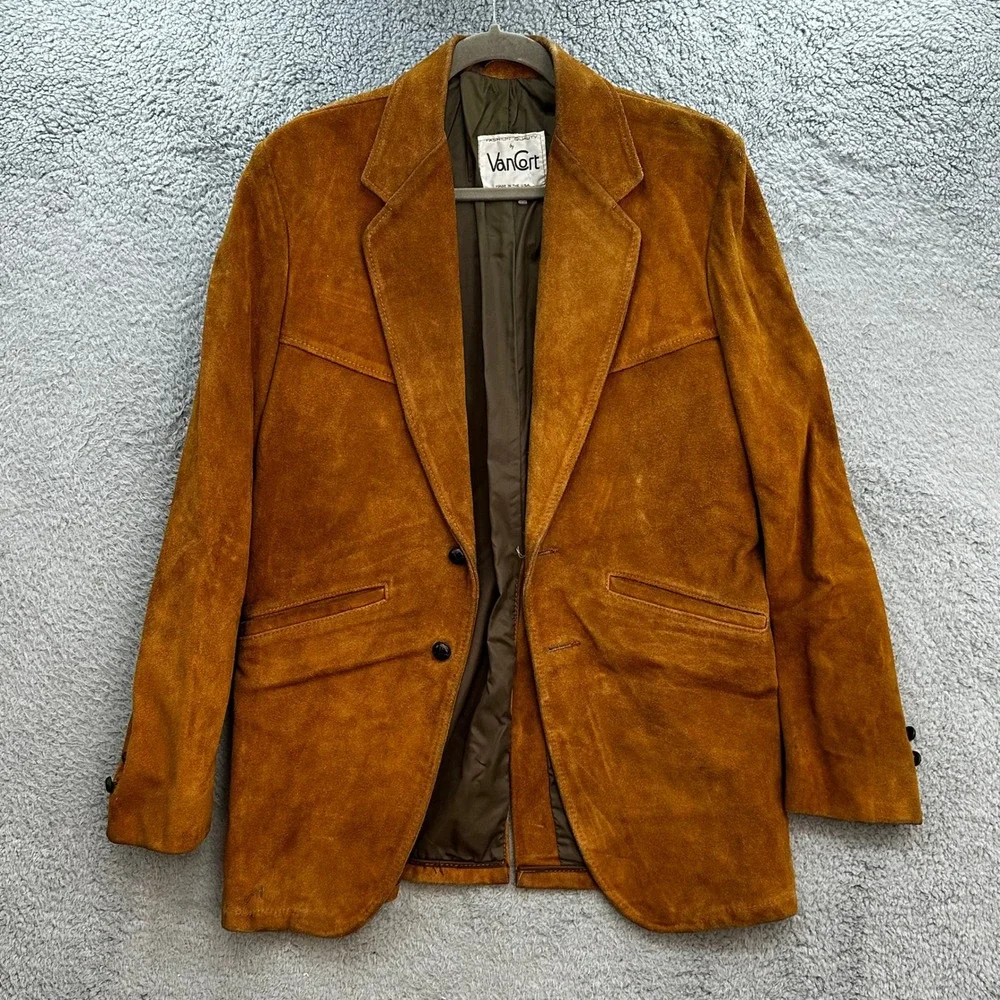 VTG Van Cort Mens 36 Suede Leather Blazer Jacket Brown Western Made in USA